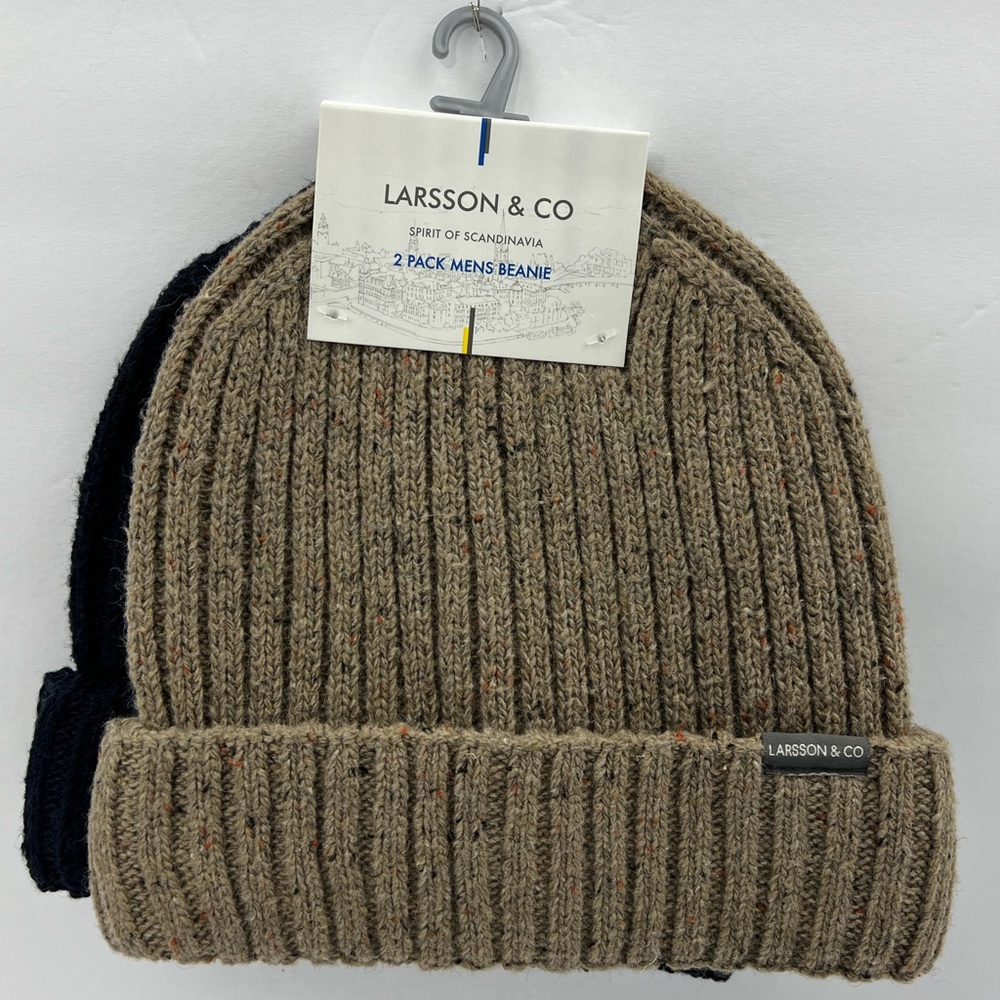 LARSSON & CO SPIRIT OF SCANDINAVIA, WARM BEANIE SET,BEIGE & NAVY BLUE, ONE SIZE